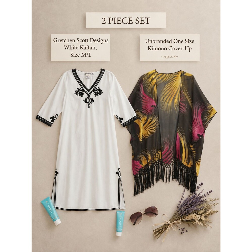 2 PACK Gretchen Scott Designs Long Caftan / Kaftan Dress M/L & Cover-Up BUNDLE